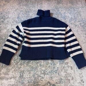 madewell striped chunky turtleneck sweater – navy/cream – size xs